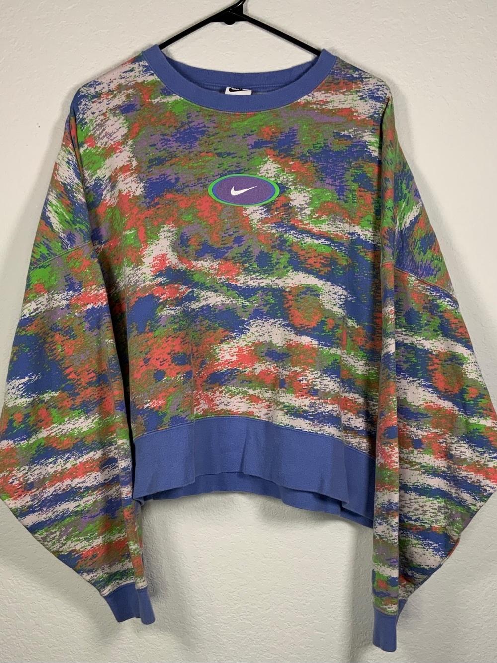 Nike Multicolor Abstract Crewneck Sweater - Blue, Green, Red, Purple